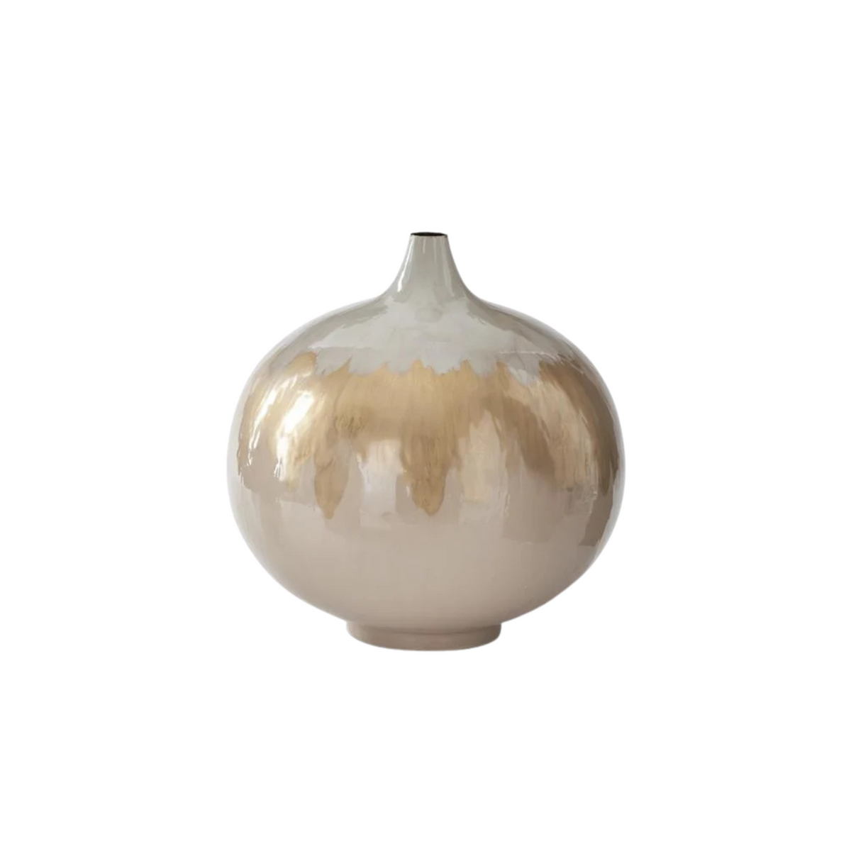 15.25" Cream & Gold Enameled Metal Vase