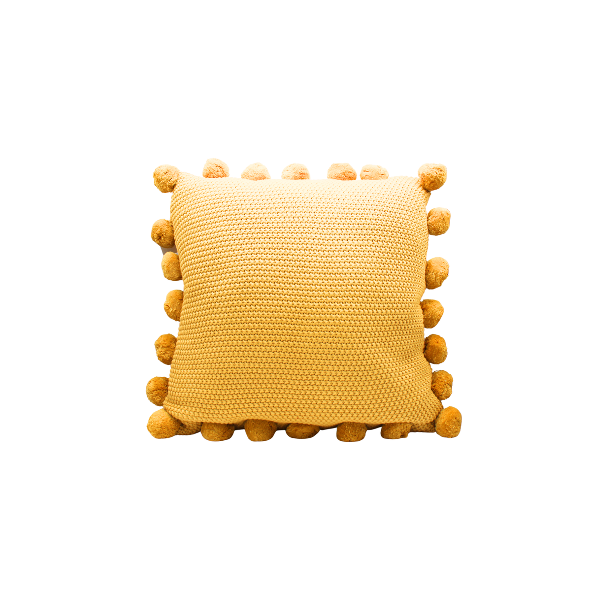20" Yellow Moss Stitch Knit Pillow w/Pompom Trim