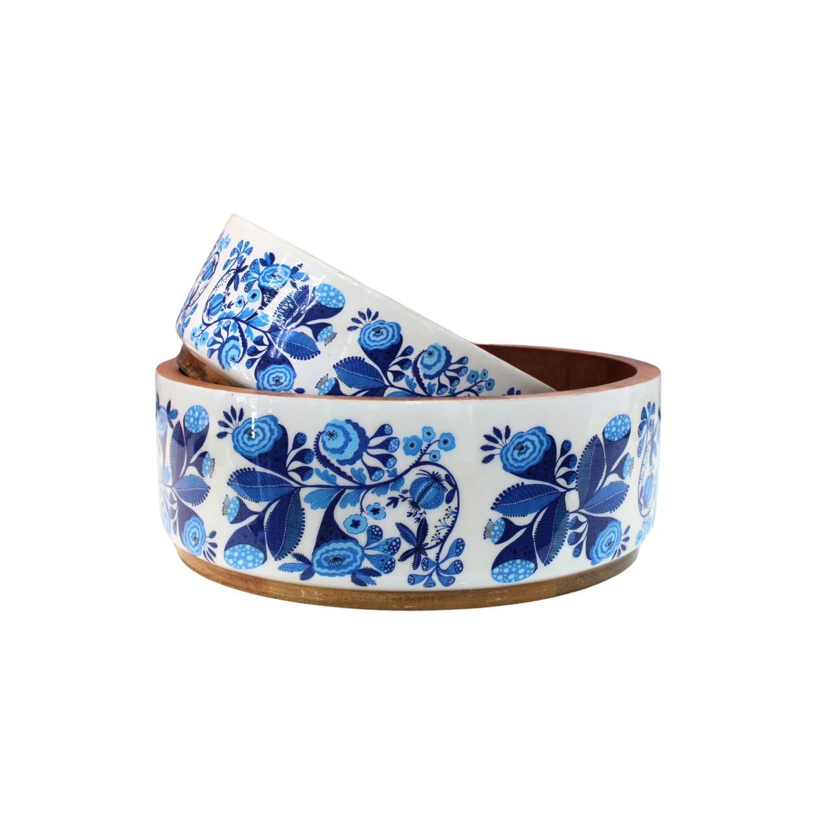 Blue and White Low Nesting Bowl S/2 Mango Wood