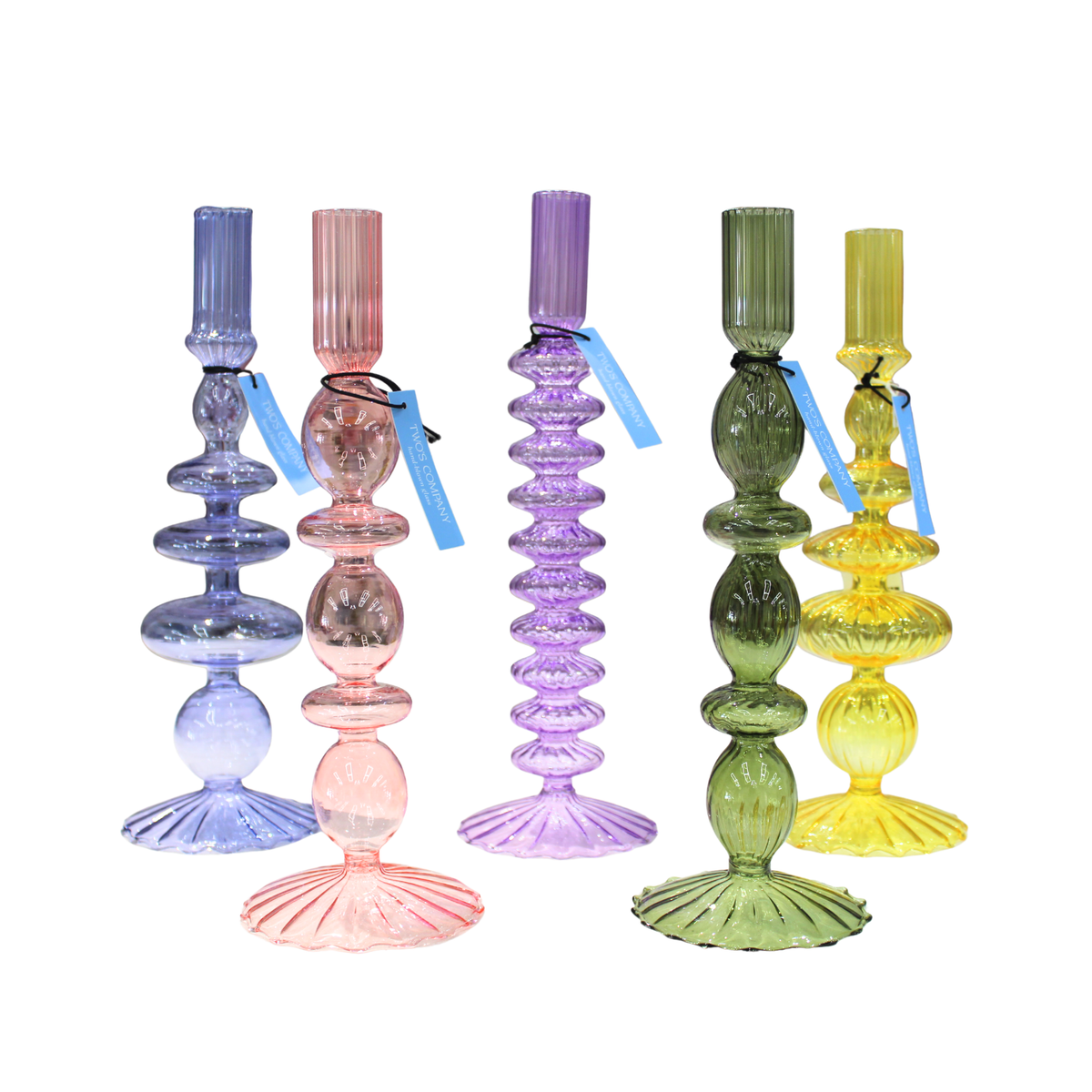 S/5 Hand Blown Glass Taper Candle Holder