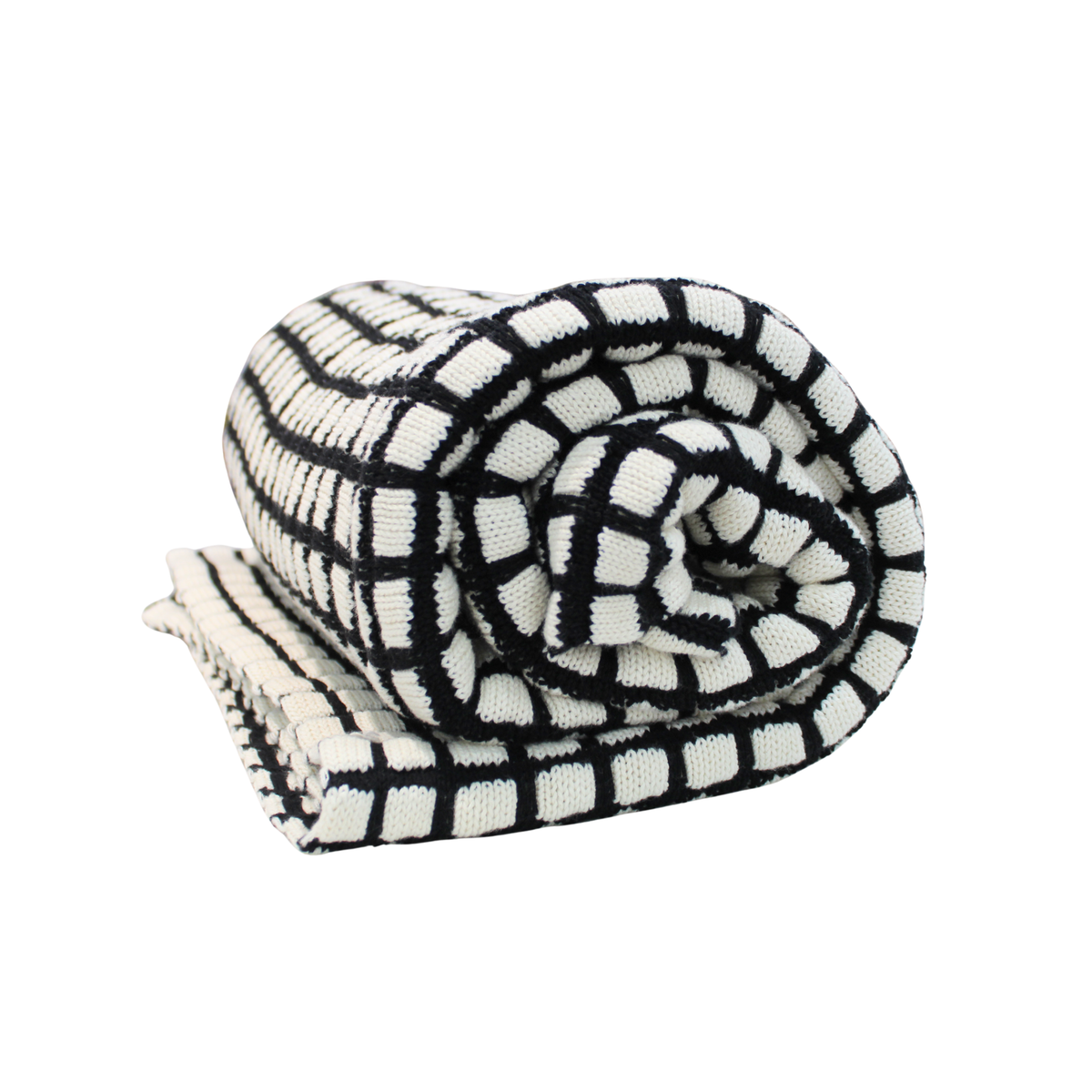 60" Cotton Blk & Wht Check Throw