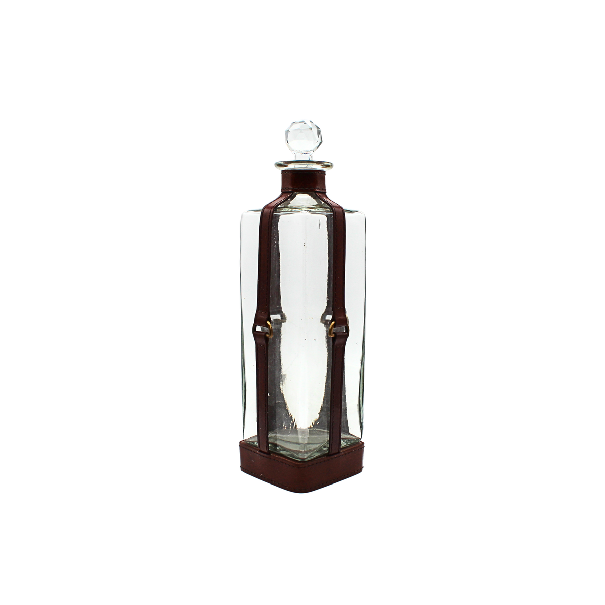 Glass Decanter w/Leather Strap and Metal Buckle Large