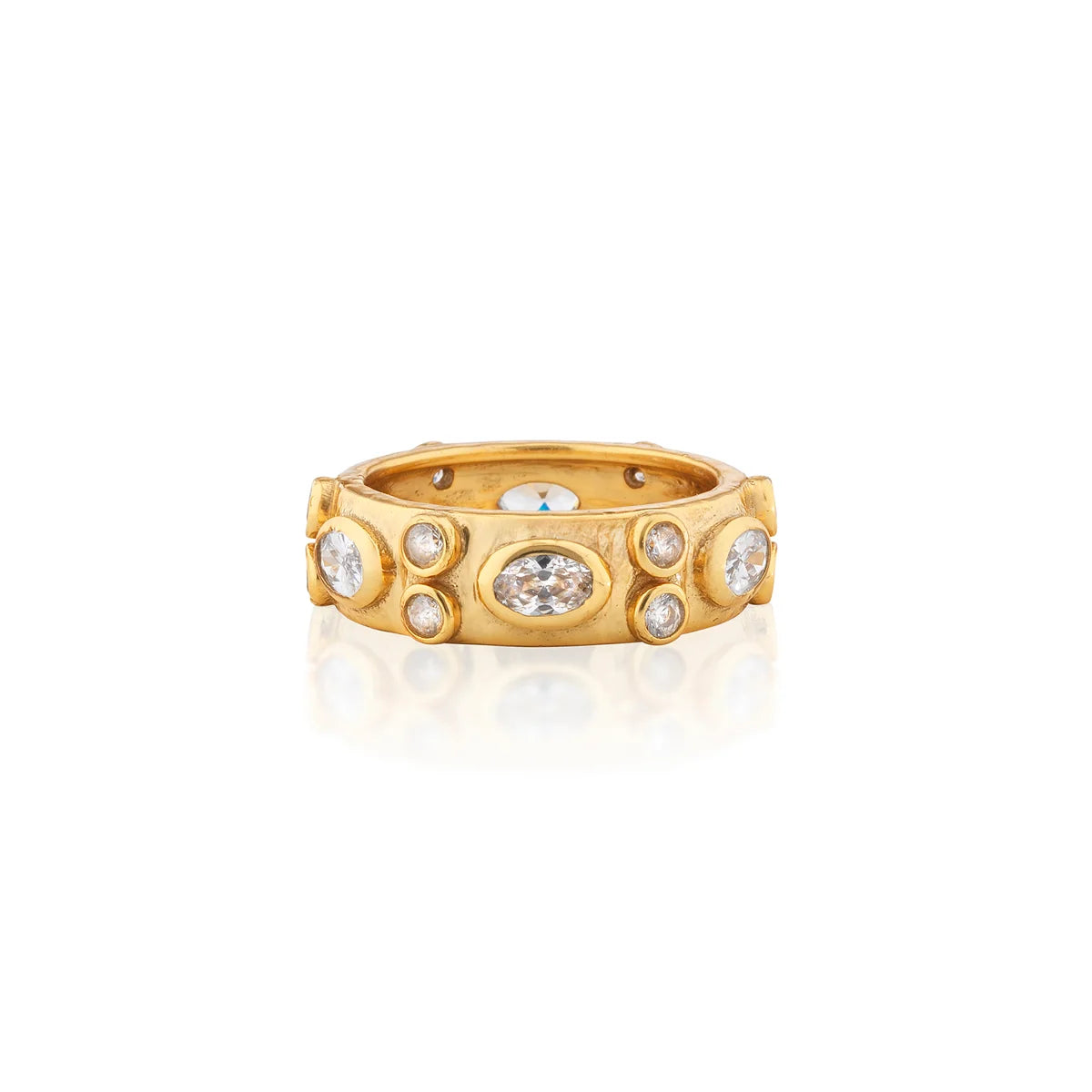 Maharani Hammered Ring Size 6, Clear Cubic Zirconia