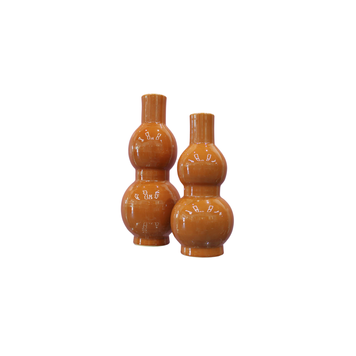 S/2 Orange Ceramic Double Bubble Vases