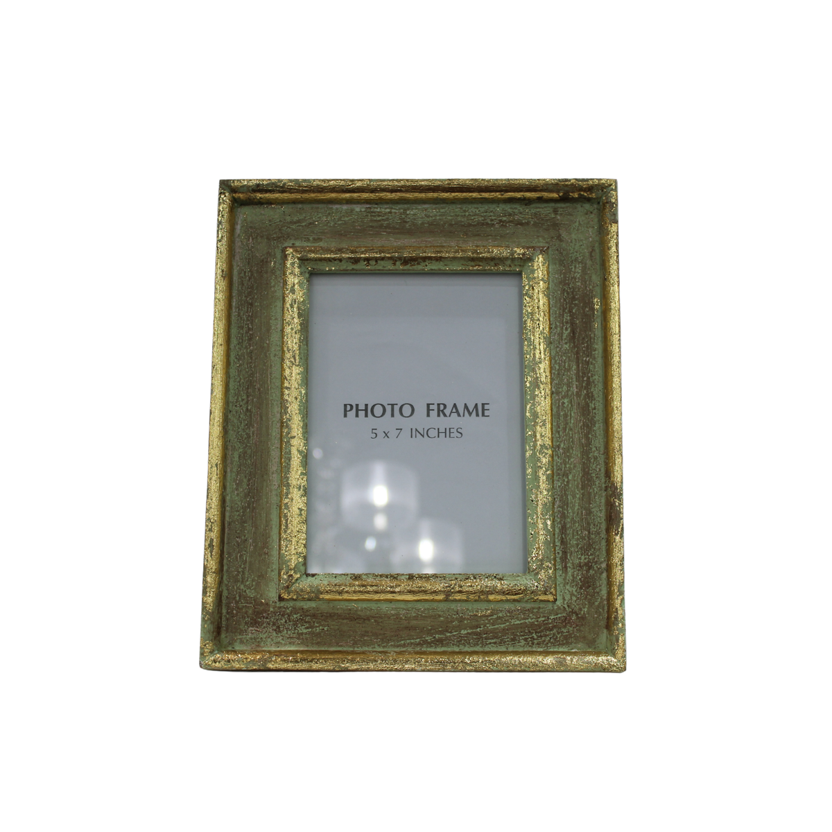 S/2 Gold & Patina Green Handmade Carved Wood Photo Frames
