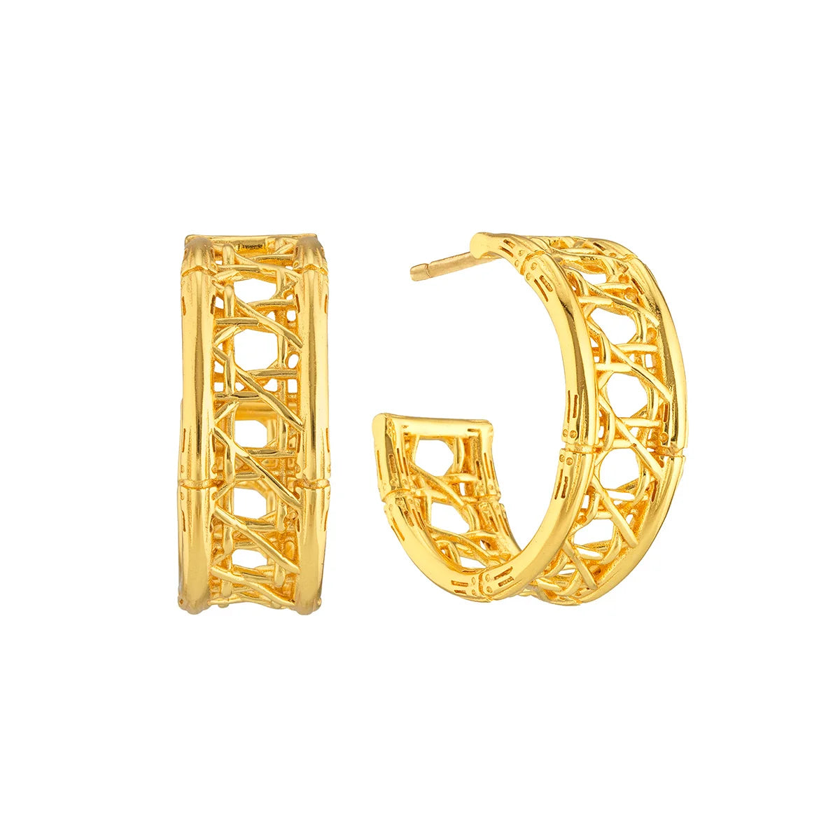Veranda Caning Medium Hoop Earrings Gold