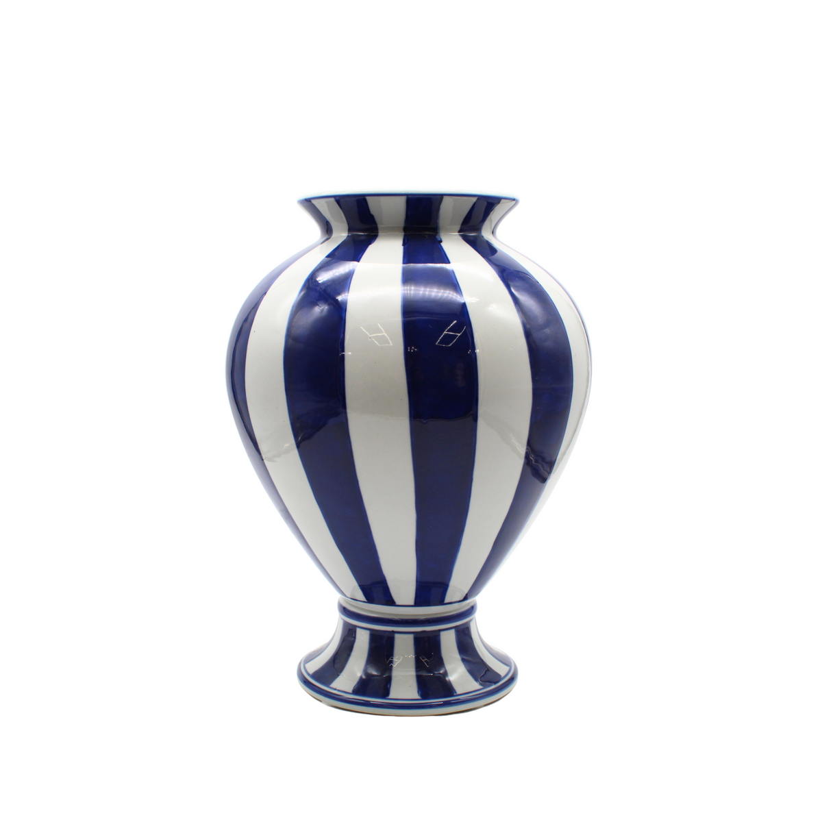 12" Blue & White Vertical Striped Ceramic Vase