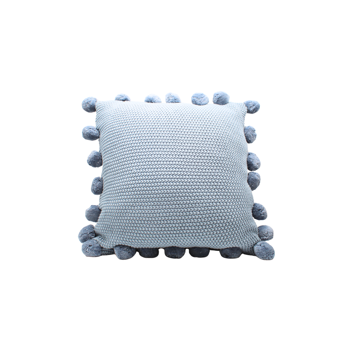 20" Light Blue Moss Stitch Knit Pillow w/Pompom Trim