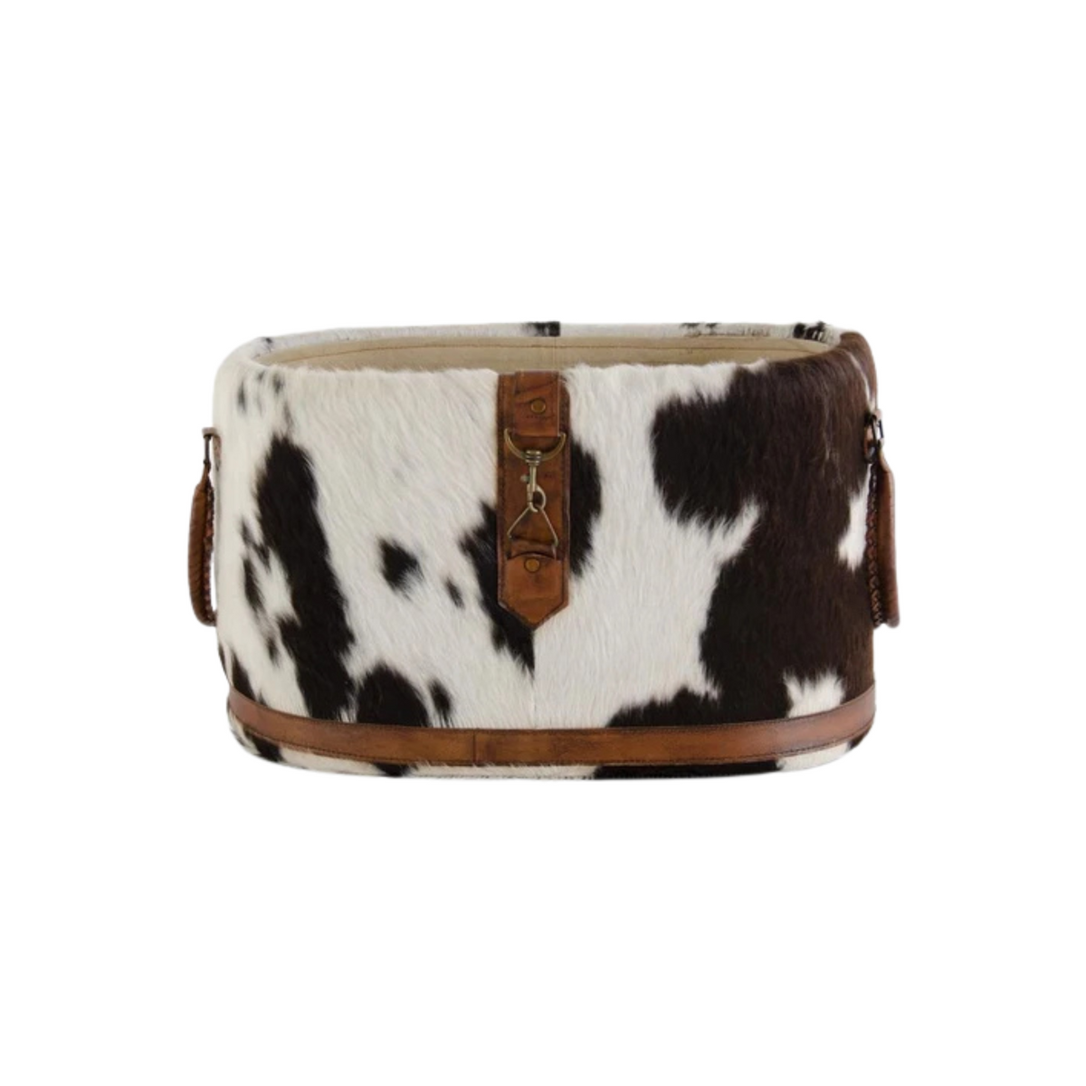 21.5" Black and White Oval Cow Hide Basket
