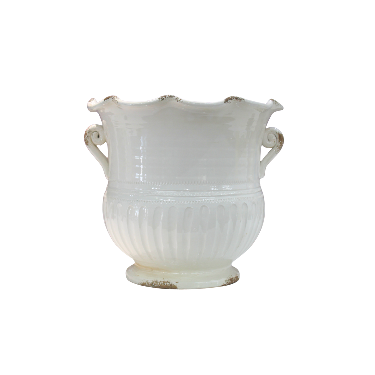 Rustic Garden White Lg Scallop Planter