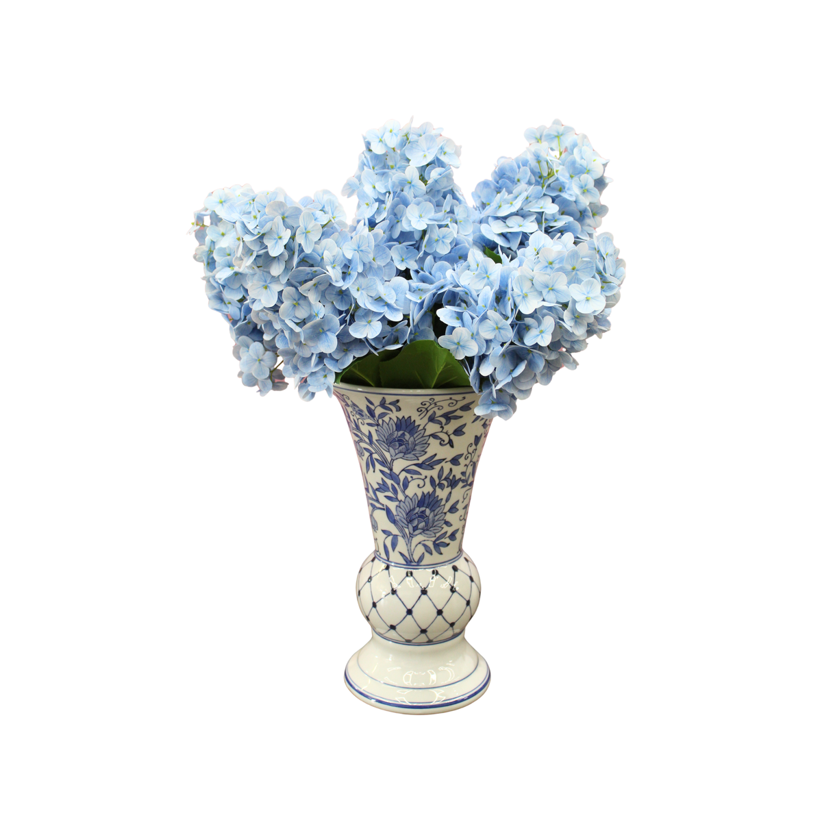 14" Blu & Wht Fluted Vase