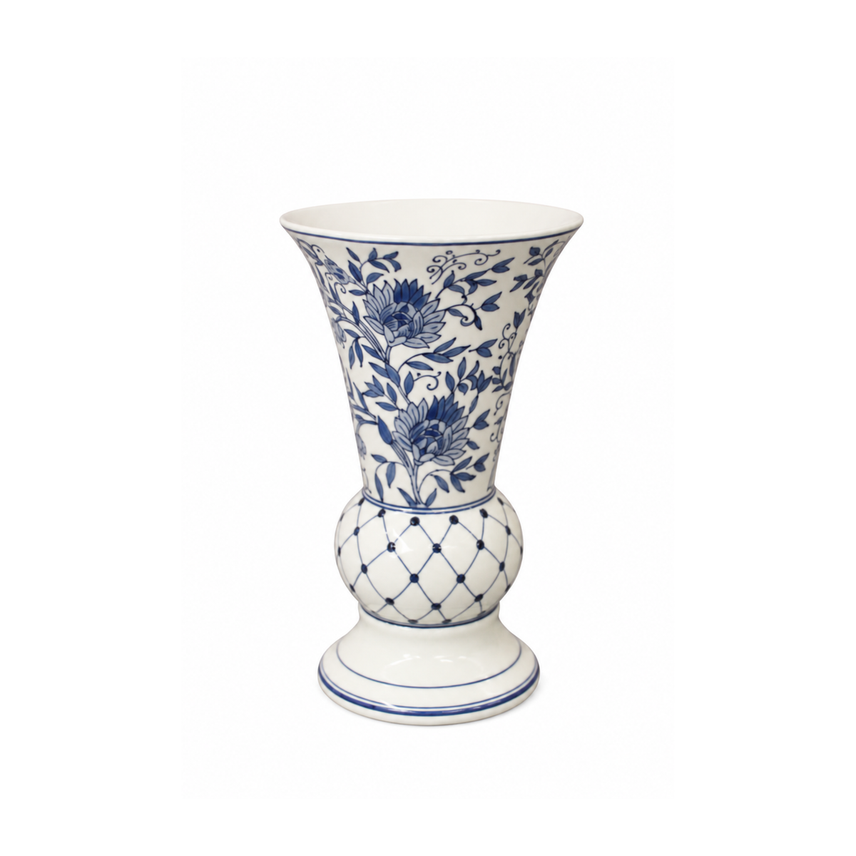 14" Blu & Wht Fluted Vase