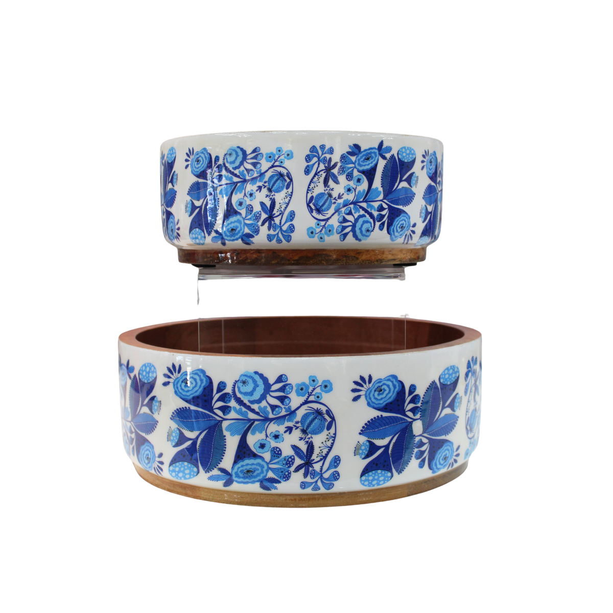 Blue and White Low Nesting Bowl S/2 Mango Wood