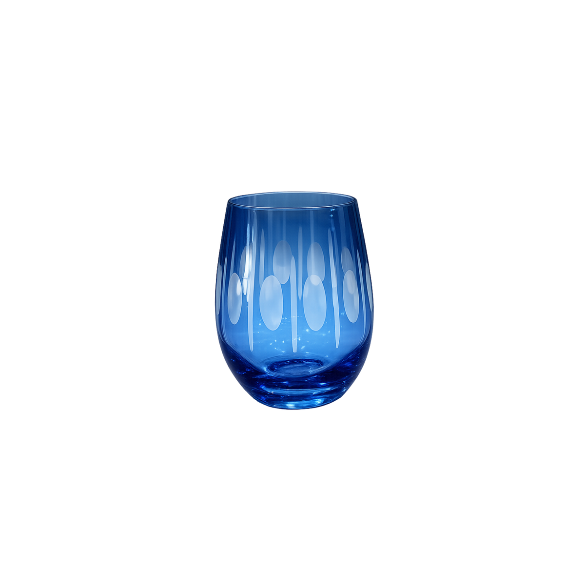 S/4 Sparkling Cut Blue Hand Engraved Stemless Wine Glasses