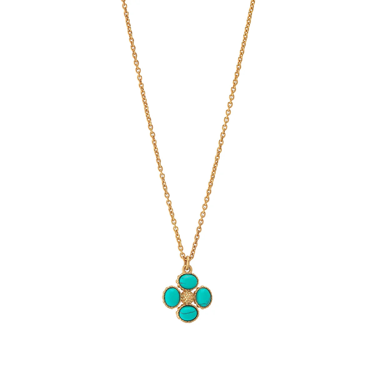 Berry Clover Double Sided Charm Necklace 16"+2" Turquoise