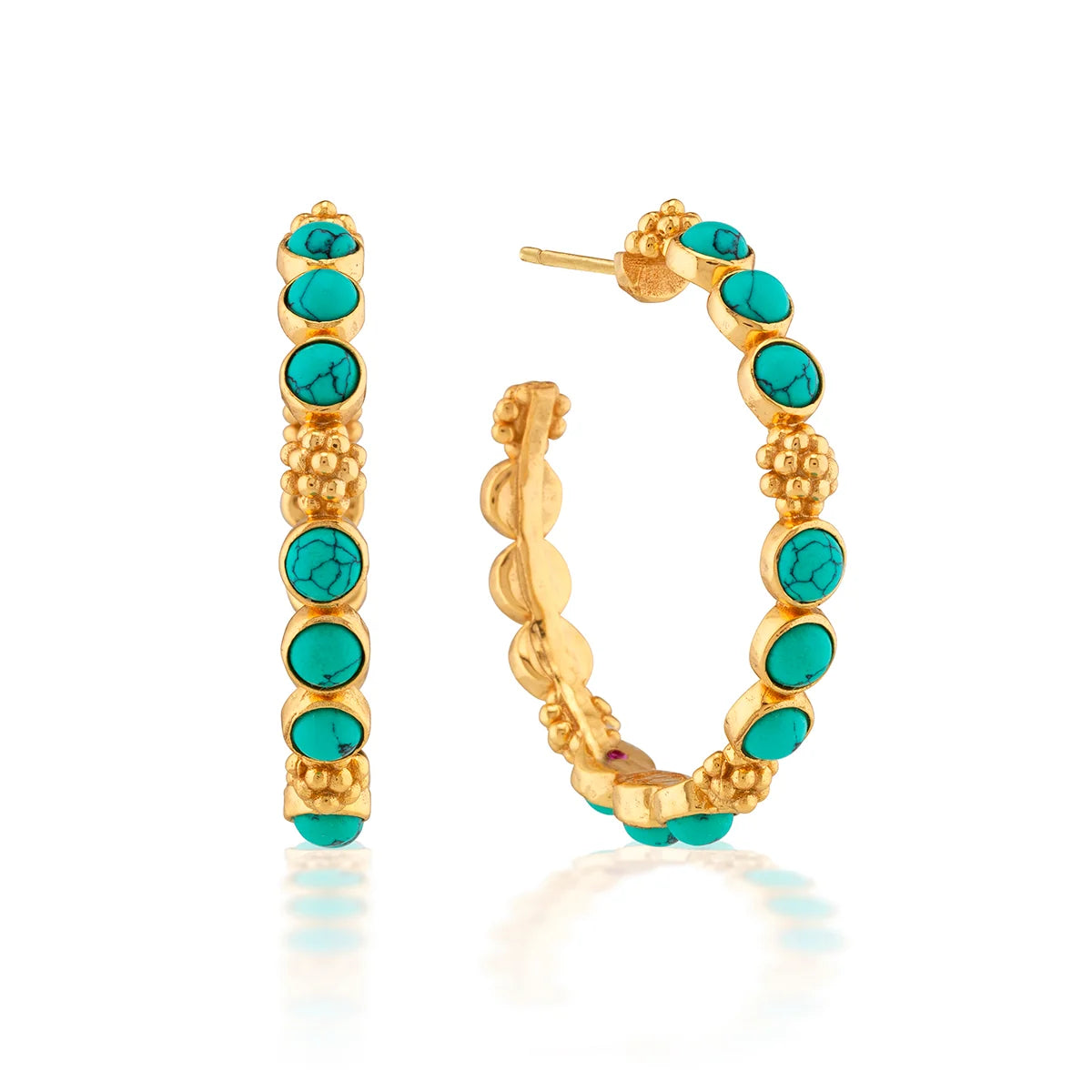 Berry Gem Medium Hoop Earrings Turqoise