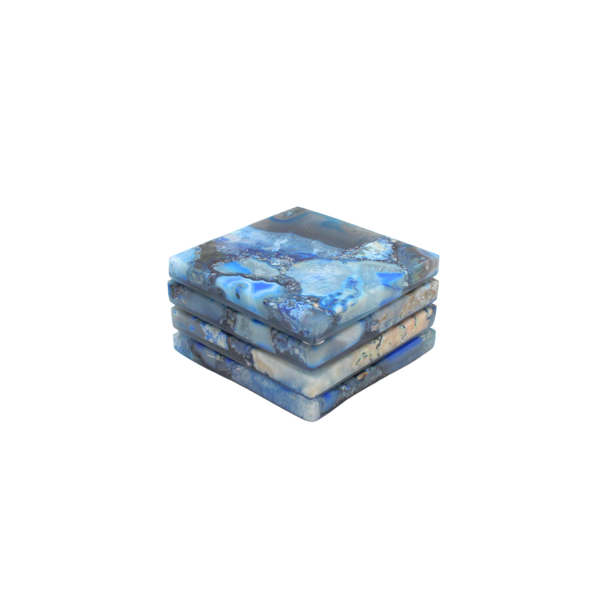 Blue Agate Coasters with Resin Base S/4