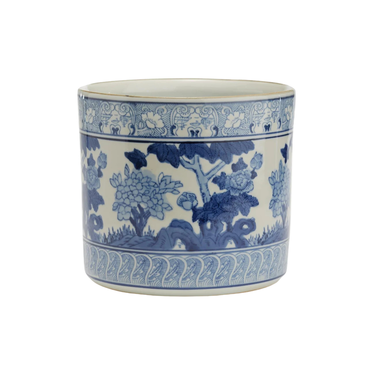Blue and White Garden Scene Vase