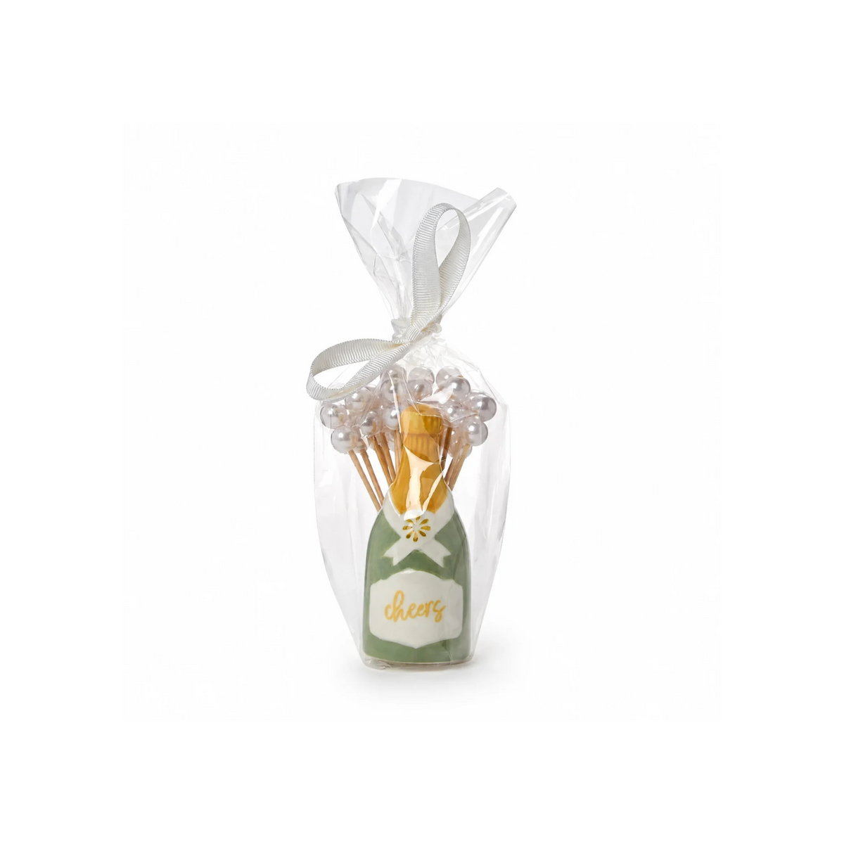Champagne Bottle Holder w/20 Pearl Toothpicks