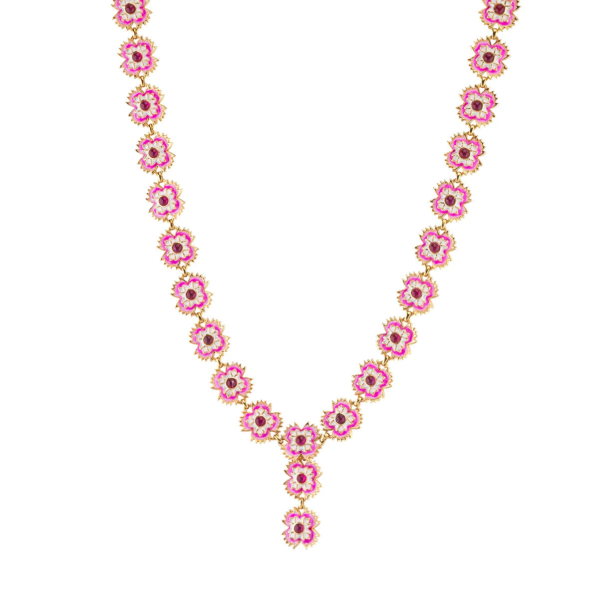 Dianthus Convertible Necklace 16"+2" Enamel/Jade