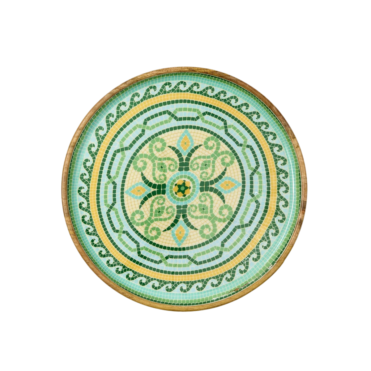 Lg Garden View Hand Crafted Wooden Round Tray