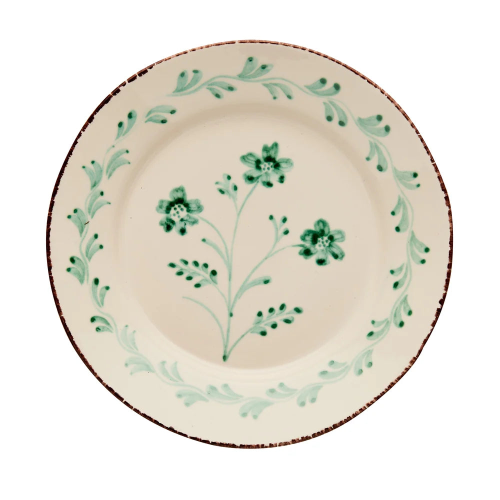 Plate Dinner Green 3 Flowers