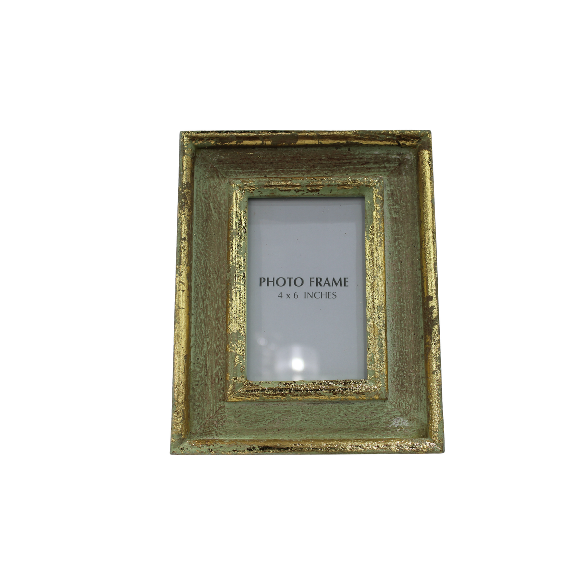 S/2 Gold & Patina Green Handmade Carved Wood Photo Frames