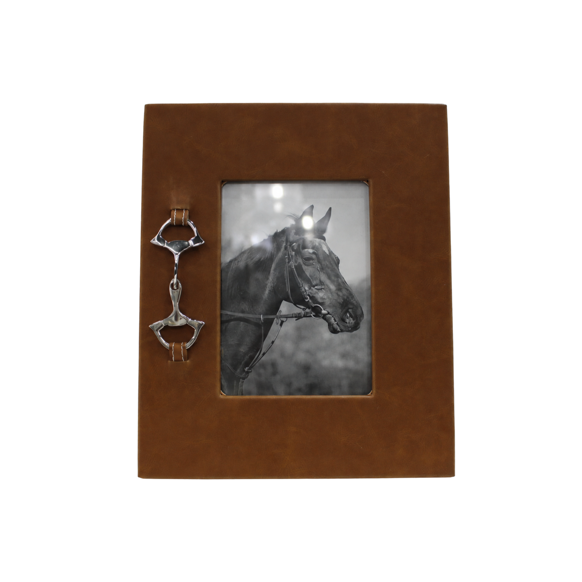 Tan Leather Photo Frame w/Silver Horse Bit 4x6